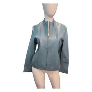 ID Collection Blue Leather Jacket Womens Size 10